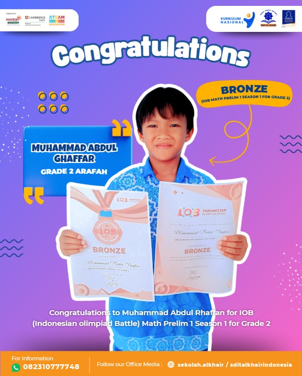🎉 Congratulations! 🎉 To our 1st and 2nd grade students for achieving Bronze Medals at the IOB